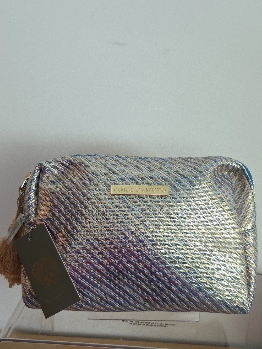 Vince Camuto NWT Metallic Chevron Cosmetic Pouch in Gold and Blue